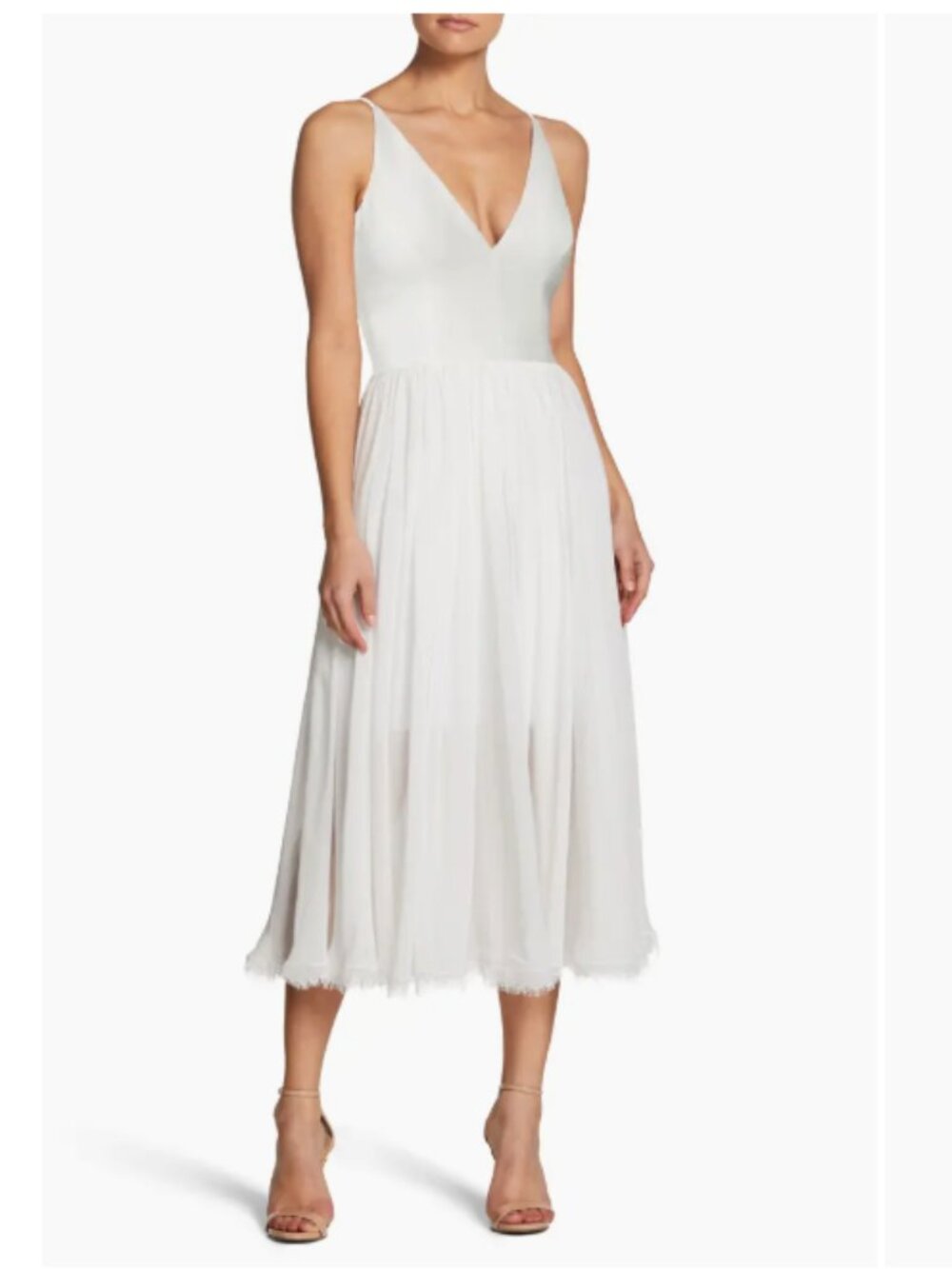 Dress The Population Women's Sz XXL Alicia Mixed Media Midi Dress Off White Lace